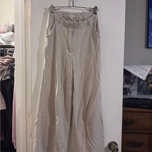 Max Studio Beige Elastic-Waist Linen-Blend Pants
